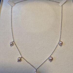 Birks Vintage circa 2000 - 18k White Gold Pink Pearl Drop Necklace